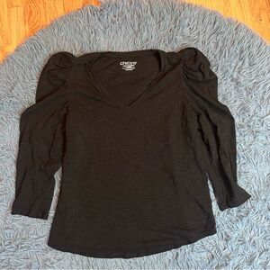 Chico's Black Puff Sleeve Women's V-Neck Long Sleeve Top Size M